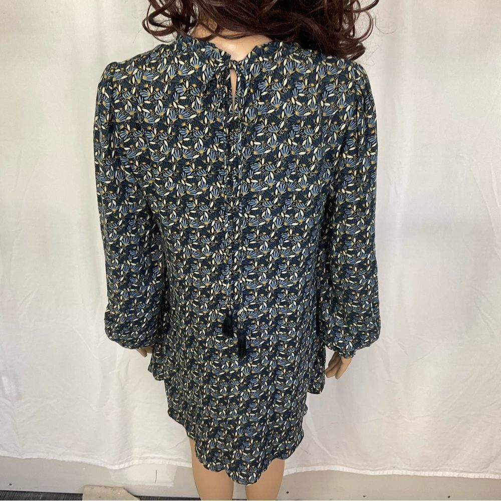 Zara Boho 70’s Inspired Blue Floral Long Sleeve Tassel Back Mini Tunic Dress S - Picture 8 of 9